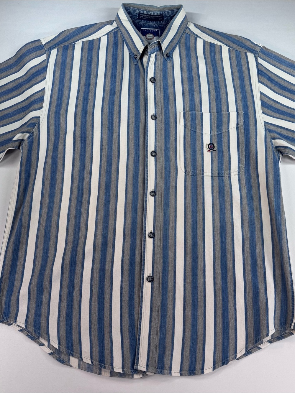 COLISEUM JEANS Men’s Vertical Stripe Chambray SS Button-Up, Vintage 90s, M, EUC